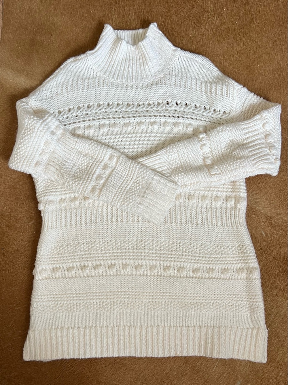 Lou & Grey Cream Cable & Eyelet Turtleneck Sweater